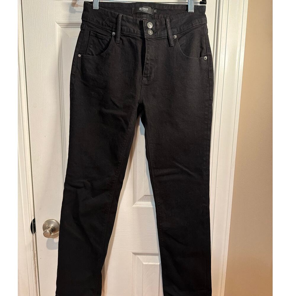 Hudson Black Slim Straight Jeans Size 6 Stretch Flap back pockets